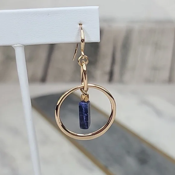 Banana Republic Lapis Lazuli/Gold Hoop Dangle Hook Earrings - Picture 5 of 17